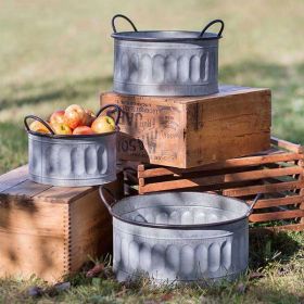 Set of Three Galvanized Apple Baskets