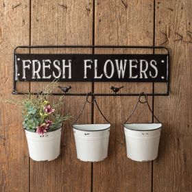 Fresh Flowers Metal Sign with Metal Buckets