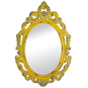 Accent Plus Distressed Vintage-Look Ornate Yellow Mirror