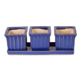 Accent Plus Ceramic Mini Planter Set - Blue Square