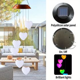 GANGES SA Solar Led Color-Changing Wind Chime Hanging Light; Wind Chime With Hanging Heart Shaped Ornaments - Black top cover