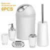 Bathroom Accessories Set 6 Pcs Bathroom Set Ensemble Complete Soap Dispenser Toothbrush Holder - White