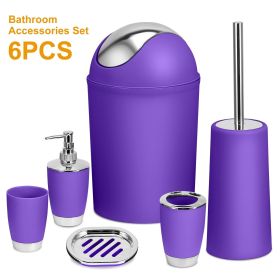 Bathroom Accessories Set 6 Pcs Bathroom Set Ensemble Complete Soap Dispenser Toothbrush Holder - Purple