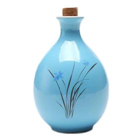 17oz Blue Ceramic Wine Jar Chinese Style Empty Wine Orchid Lotus Wine Bottle Small Flagon - Default