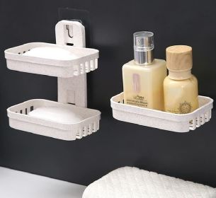 For Home Bathroom Without Studs Wall Suction Double Layer Drain Soap Holder - Beige