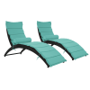 Patio Wicker Sun Lounger; PE Rattan Foldable Chaise Lounger with Removable Cushion and Bolster Pillow; Black Wicker and Beige Cushion (2 sets) - Blue