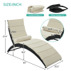 Patio Wicker Sun Lounger; PE Rattan Foldable Chaise Lounger with Removable Cushion and Bolster Pillow; Black Wicker and Beige Cushion (2 sets) - Beige