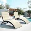 Patio Wicker Sun Lounger; PE Rattan Foldable Chaise Lounger with Removable Cushion and Bolster Pillow; Black Wicker and Beige Cushion (2 sets) - Beige