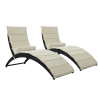 Patio Wicker Sun Lounger; PE Rattan Foldable Chaise Lounger with Removable Cushion and Bolster Pillow; Black Wicker and Beige Cushion (2 sets) - Beige