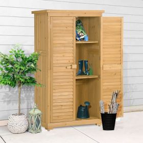 Wooden Garden Shed 3-tier Patio Storage Cabinet Outdoor Organizer Wooden Lockers with Fir Wood Shutter Design - Natural