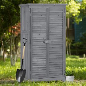 Wooden Garden Shed 3-tier Patio Storage Cabinet Outdoor Organizer Wooden Lockers with Fir Wood Shutter Design - Gray