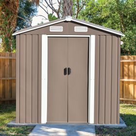 Patio 6ft x4ft Bike Shed Garden Shed; Metal Storage Shed with Lockable Door; Tool Cabinet with Vents and Foundation for Backyard - Brown