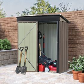 Patio 5ft Wx3ft. L Garden Shed; Metal Lean-to Storage Shed with Lockable Door; Tool Cabinet for Backyard; Lawn; Garden - Brown