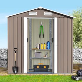 Patio 6ft x4ft Bike Shed Garden Shed; Metal Storage Shed with Adjustable Shelf and Lockable Door; Tool Cabinet with Vents and Foundation - Brown