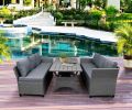 Patio Outdoor Furniture PE Rattan Wicker Conversation Set All-Weather Sectional Sofa Set with Table & Soft Cushions (Grey) - Gray