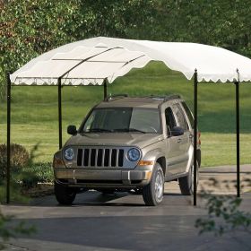 Outdoor Patio 13ft.Lx10ft.W Iron Carport Shelter Garage Tent; Garden Storage Shed with Anchor Kit; White - White