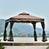 9.8Ft. Wx9.8Ft.L Outdoor Iron Vented Dome Top Patio Gazebo with Netting for Backyard; Poolside and Deck; Brown - Brown