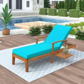 Outdoor Solid Wood 78.8" Chaise Lounge Patio Reclining Daybed with Cushion; Wheels and Sliding Cup Table for Backyard; Garden; Poolside- Blue