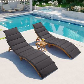 Outdoor Patio Wood Portable Extended Chaise Lounge Set with Foldable Tea Table for Balcony; Poolside; Garden - Gray