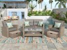 Patio Furniture Set;  4 Piece Outdoor Conversation Set All Weather Wicker Sectional Sofa with Ottoman and Cushions - Gray