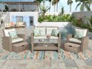 Patio Furniture Set;  4 Piece Outdoor Conversation Set All Weather Wicker Sectional Sofa with Ottoman and Cushions - Beige