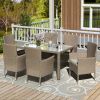 Outdoor Wicker Dining Set;  7 Piece Patio Dinning Table Beige-Brown Wicker Furniture Seating  - Beige