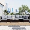 5 Pieces All-Weather Brown PE Rattan Wicker Sofa Set Outdoor Patio Sectional Furniture Set Half-Moon Sofa Set with Tempered Glass Table - Gray