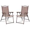 Set of 2 Patio Folding Sling Back Camping Deck Chairs - Brown