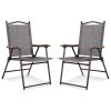 Set of 2 Patio Folding Sling Back Camping Deck Chairs - Gray