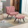 Modern Soft Velvet Fabric Material Large Width Accent Chair Leisure Chair Armchair TV Chair Bedroom Chair With Ottoman Black Legs  - Pink