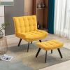 Modern Soft Velvet Fabric Material Large Width Accent Chair Leisure Chair Armchair TV Chair Bedroom Chair With Ottoman Black Legs - Yellow