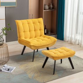 Modern Soft Velvet Fabric Material Large Width Accent Chair Leisure Chair Armchair TV Chair Bedroom Chair With Ottoman Black Legs - Yellow