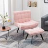 Modern Soft Velvet Fabric Material Large Width Accent Chair Leisure Chair Armchair TV Chair Bedroom Chair With Ottoman Black Legs - Pink Teddy