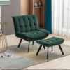 Modern Soft Velvet Fabric Material Large Width Accent Chair Leisure Chair Armchair TV Chair Bedroom Chair With Ottoman Black Legs  - Dark Green