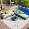 8-Pieces Outdoor Patio Furniture Sets;  Garden Conversation Wicker Sofa Set;  Single Sofa Combinable - Beige