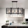 Modern Kitchen Island Light 4-Light Rectangular Chandelier Industrial Hanging Pendant Light Fixture Matte Black with Antique Brass Finish