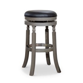 30" Bar Stool; Weathered Gray Finish; Black Leather Seat