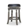 24" Counter Stool; Weathered Gray Finish; Black Leather Seat