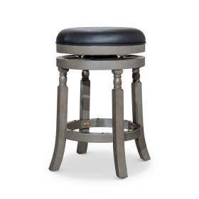 24" Counter Stool; Weathered Gray Finish; Black Leather Seat