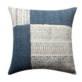 Dae 24 x 24 Square Handwoven Cotton Accent Throw Pillow; Classic Simple Kilim Pattern; Blue; Off White - as Pic