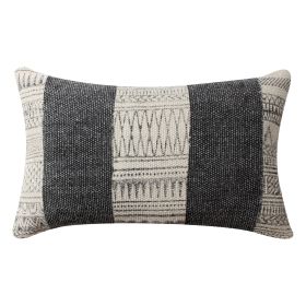 12 x 20 Rectangular Soft Cotton Dhurrie Accent Lumbar Throw Pillow; Kilim Pattern; Gray; White - as Pic