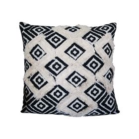 18 x 18 Handcrafted Square Jacquard Soft Cotton Accent Throw Pillow; Diamond Pattern; White; Black - as Pic