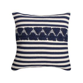 18 x 18 Handwoven Square Cotton Accent Throw Pillow; Classic Striped Pattern; Textured; White; Blue - as Pic