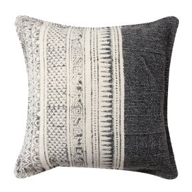 18 x 18 Square Handwoven Accent Throw Pillow; Polycotton Dhurrie; Kilim Pattern; White; Gray - as Pic