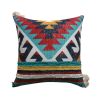 24 x 24 Square Handwoven Cotton Dhurrie Accent Throw Pillow; Aztec Kilim Pattern; Tassels; Multicolor - as Pic