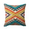 18 x 18 Square Cotton Accent Throw Pillow; Aztec Tribal Inspired Pattern; Trimmed Fringes; Multicolor - as Pic