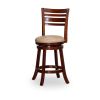 24" Counter Height Slat Back Swivel Stool; Cherry Finish; Bone Leather Seat