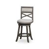 24" Counter Height X-Back Swivel Stool; Weathered Gray Finish; Beige Fabric Seat