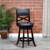 24" Counter Height X-Back Swivel Stool; Espresso Finish; Black Leather Seat