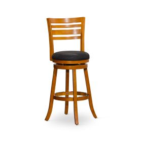 30" Bar Height Slat Back Swivel Stool; Natural Finish; Charcoal Fabric Seat